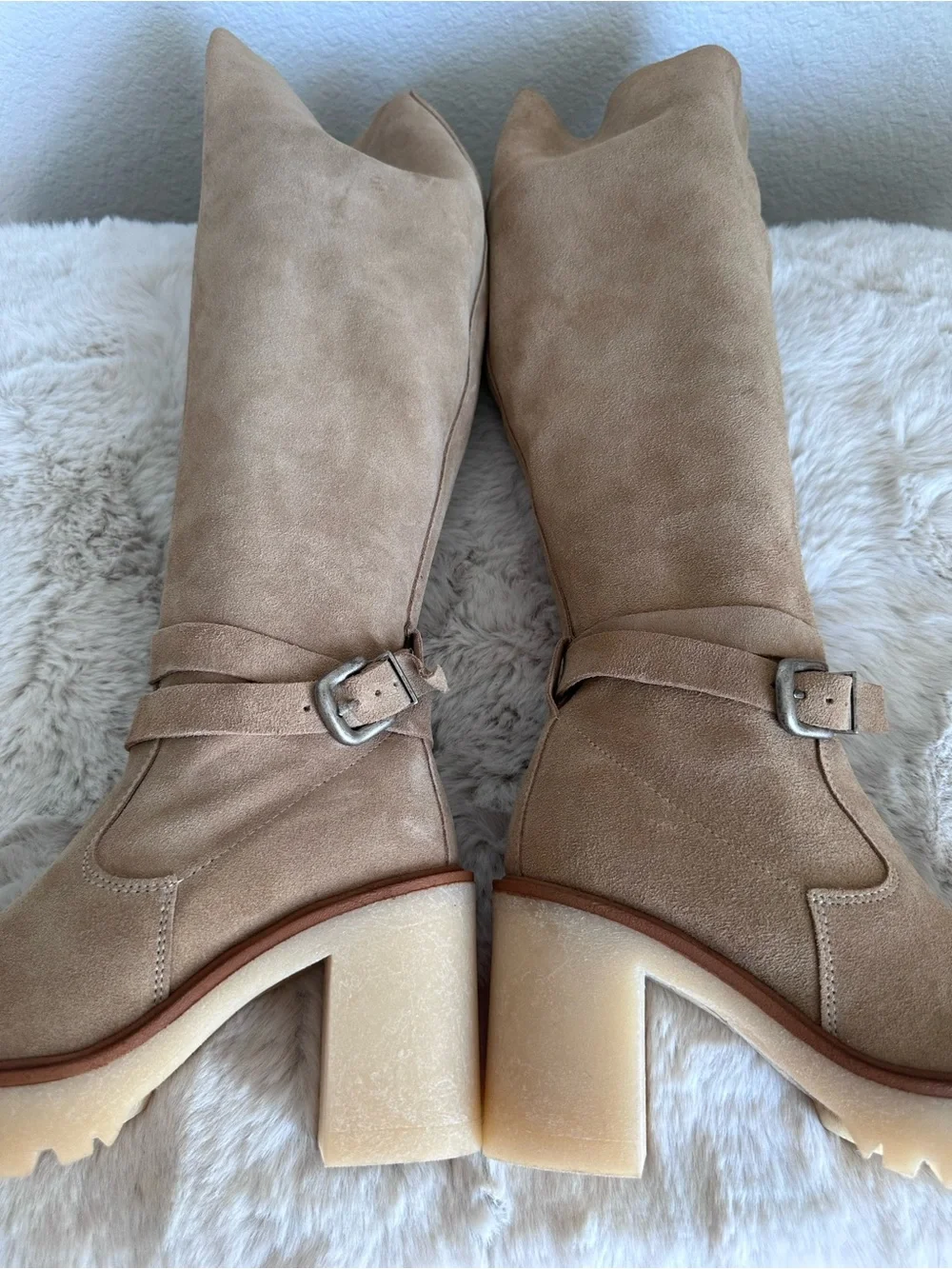 Free People Tan Beige Jasper Platform Knee High Boots size 37 US 7 NWOT
